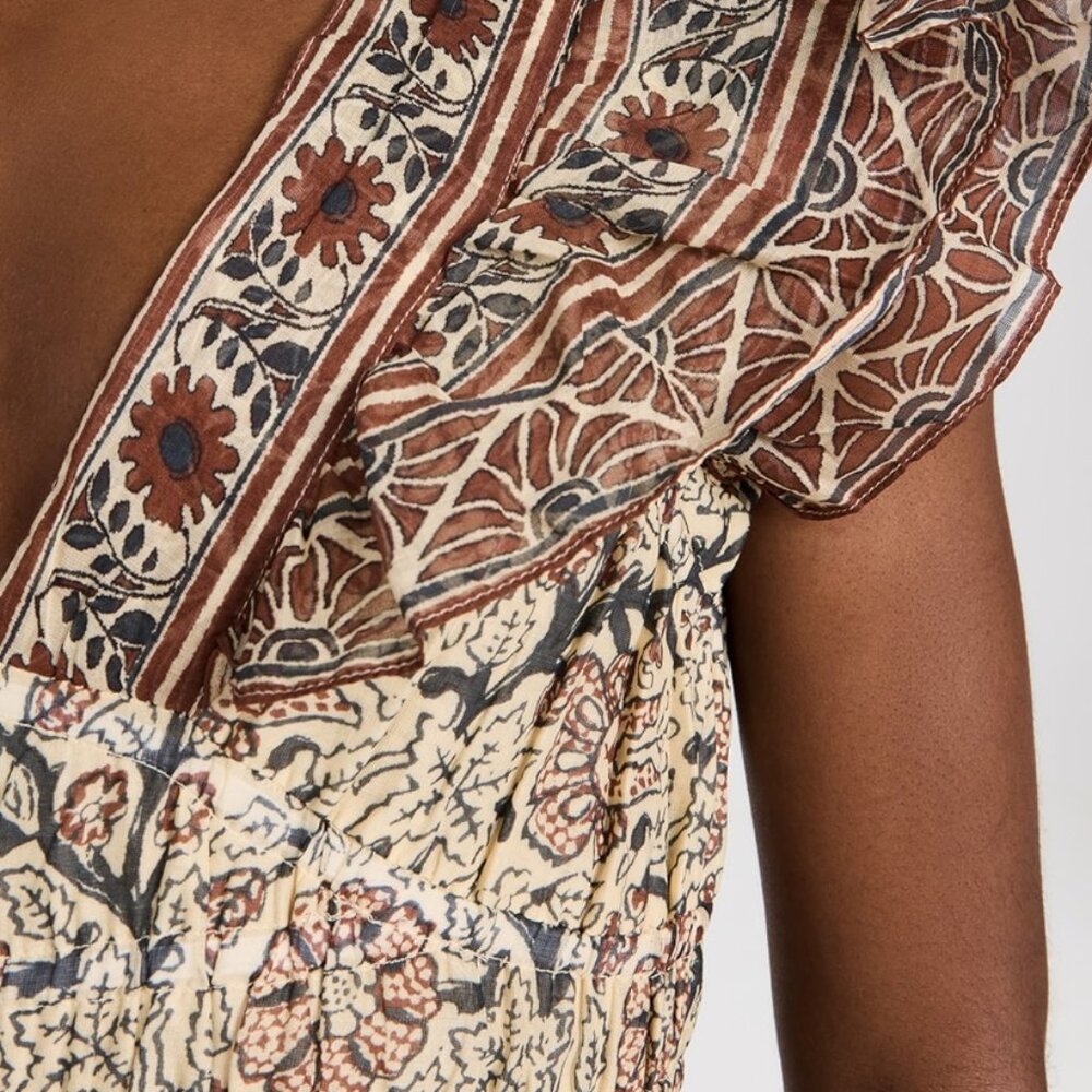 Women’s Brown and Cream Floral Ruffle Dress